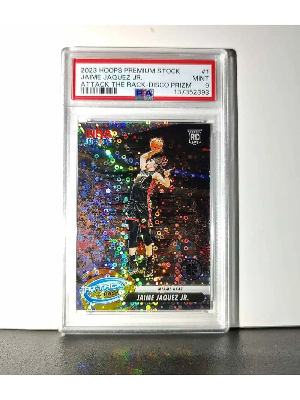 Jaime Jaquez Jr. 2023 Panini Hoops Premium Attack the Rack #1 Disco Prizm PSA 9